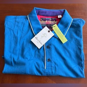 Robert Graham Polo Shirt Mens XL Classic Fit Blue Short Sleeve casual NWT